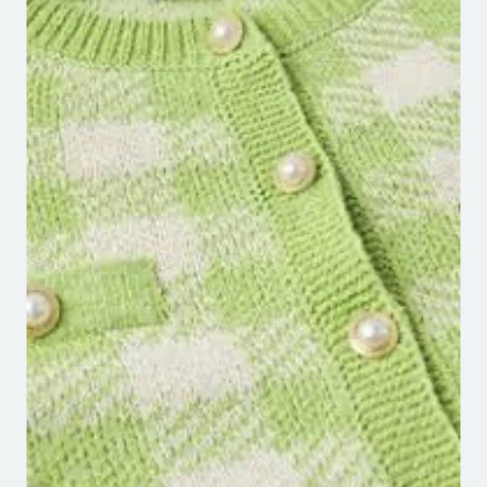 NWT MNG XS Pearl & Gold Button Cardigan Lime Green Sustainable Recycled Material - Picture 3 of 8
